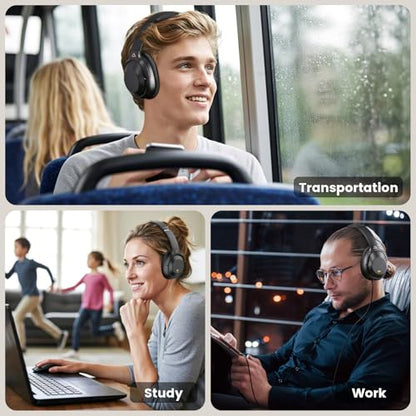 Riibox Y7Pro Active Noise Cancelling Headphones, Wired Wireless ANC Headset | Over Ear Headphones Bluetooth 6.0, 100H Playtime, LDAC Hi-Res Audio, Custom EQ via App, Comfort Fit for Home Office Travel