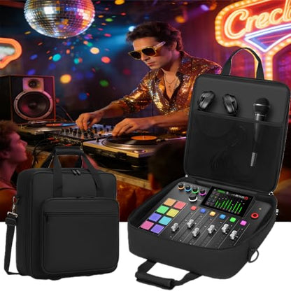 DJ Controller Case Gig Bag, Padded Nylon Audio Mixer Travel Case with Removable Strap - Compatible with Rodecaster Pro II, TC Helicon GoXLR, MG10XU 10 Channel Mixer Board (15.4" x 15" x 5.1")