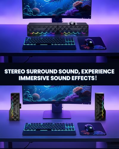 PC Speakers - 2 in 1 Detachable Computer Speakers with LED for Dynamic and Cool Gaming - Gaming Speakers with USB Cable for Desktop PC, Monitor, Laptop, Gaming Equipment
