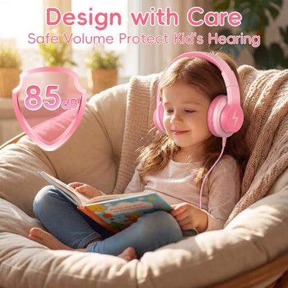 Candy Bila USB C Kids Headphones for School,Wired Over-Ear for Boys Girls | 85dB Safe Volume, Stereo Sound, Adjustable headband, Foldable ,Compatible USB-C Plug iPads,Tablets, Laptops, Light Pink - color: Light Pink