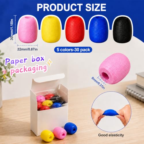 Juexica 30 Pcs Lavalier Microphone Windscreen Foam Covers 5 Colors Mini Lapel Mic Cover for Headset Microphone Noise Reduction Compatible with Most Small Microphones