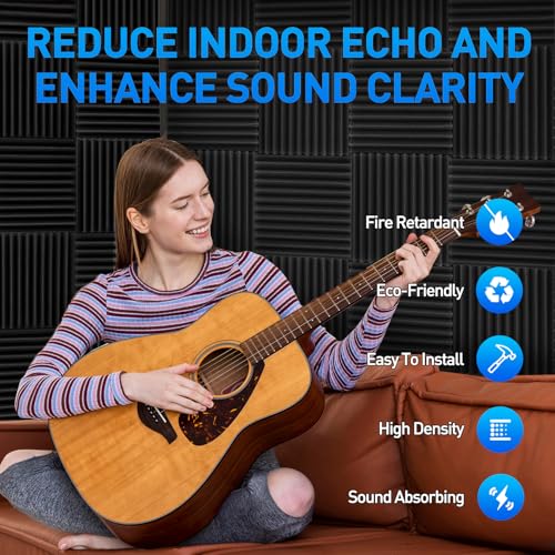Focusound 120 Pack Acoustic Foam Panels 1" x 12" x 12" Sound Proof Foam Panels Soundproofing Noise Cancelling Wedge Panels for Home Office Recoding Studio with 600 PCS Double-Side Adhesive - size: 120 Pack
