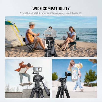 NEEWER Basics 74" Video Tripod Monopod, 3 Way Pan Tilt Head, Remote, TP05 | Overhead Camera Mount, Horizontal Central Axis, Phone Holder for iPhone, for DSLR Telescope Projector, Max Load 17.6lb - style: TP05