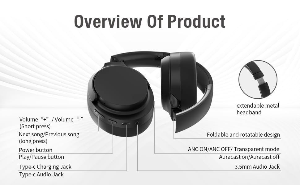 Hybrid Active Noise Cancelling Bluetooth Headphone, 40db Premium Overhead, 75H Playtime, Auracast, 5Mic Clear Call, USB-c &3.5mm Audio, Low-Latency, for TV Work Airplane (Beige) - color: Beige