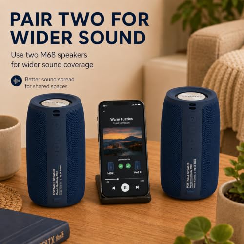 Musibaby M68 Bluetooth Speaker, 12W, IPX5, 24H Playtime, Dark Blue | Portable, small and compact with USB playback, AUX input, FM radio, TF card playback, up to 24H and dual pairing. - color: Dark Blue