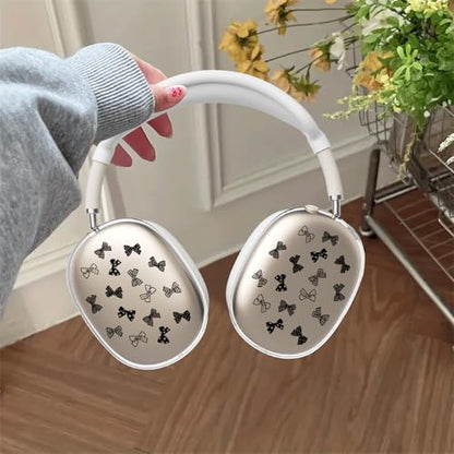 Black Cute Bows Clear Case for Airpods Max Headphones Lovely Girly Pattern Soft TPU Ear Cups Cover Anti-Scratch Silicone Ear Pad Protective Case 53 Headband Cover for Apple Airpods Max - color: Black bow 05