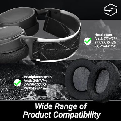1 Pair Ear Pads Replacement and 1 Headband for SteelSeries Arctis 7/7+/7P/7P+/7X/7X+/9/9X/Pro/Prime, with Noise Isolating Foam, Memory Sponge Net - Black - Do Not Fit Any Arctis Nova