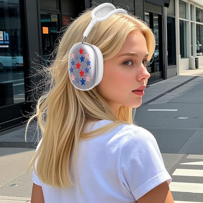 for AirPods Max 2/1 Headphones 4th of July Patriotic Ear Covers | America Stars Clear Ear Cups Cover | White Silicone Ear Pad Case Headband Cover for Apple AirPods Max 2/1 (2026/2024/2020) - color: America Stars E