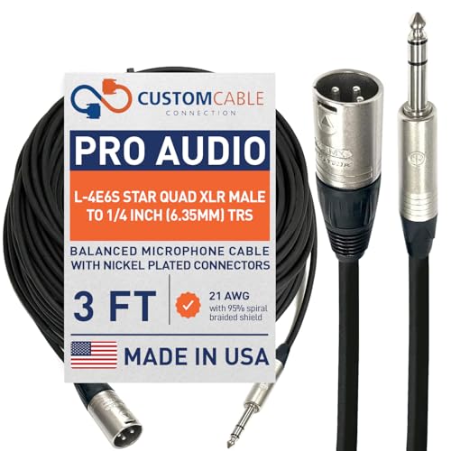 Custom Cable Connection 3 Foot Canare L-4E6S Star Quad 3-Pin XLR Male to 1/4" (6.35mm) TRS Balanced Microphone/Audio Cable - size: 3 Foot, style: XLR Male to 1/4"