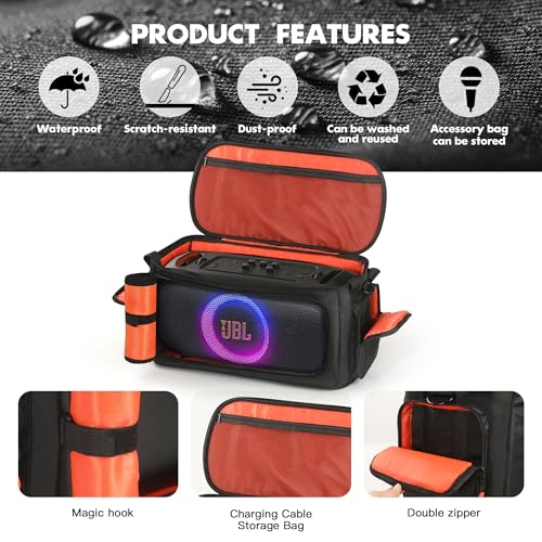 Carrying Case Compatible with JBL PartyBox On The Go Portable Party Speaker | Padded Travel Bag Fits PartyBox On-The-Go Essential, Shoulder Strap, Multiple Pockets for Mics & Accessories, Outdoor Party