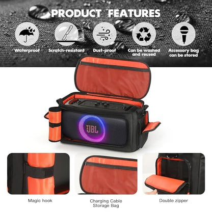 Carrying Case Compatible with JBL PartyBox On The Go Portable Party Speaker | Padded Travel Bag Fits PartyBox On-The-Go Essential, Shoulder Strap, Multiple Pockets for Mics & Accessories, Outdoor Party