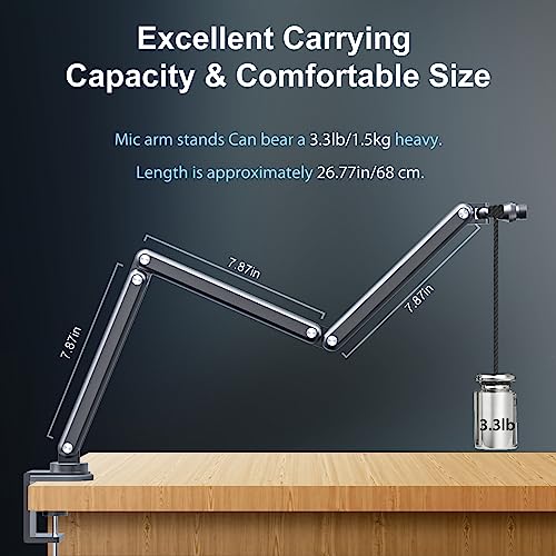 FULAIM Boom Mic Arm, 360° Rotatable, Adjustable & Foldable Desk Microphone Arm Stand, Sturdy Aluminum Alloy Mic Arm for Podcast, Video, Gaming, Meeting, Radio, Studio