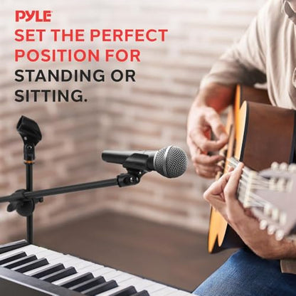 Pyle Universal Adjustable Tripod Microphone Stand - Pair of Heavy Duty Lightweight Professional Compact Extendable Stage Studio Floor Standing Boom Mic Holder w/ Carry Bag, 5/8" Adapter