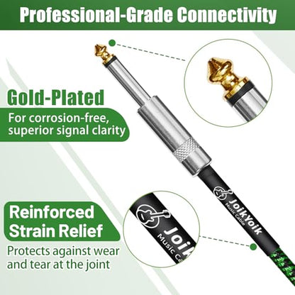 2-Pack 15 Feet Tweed braided 1/4 Inch TS Guitar Cables, Black & Green | Strain relief, Anti-kink, no signal loss, fit electric guitar, bass, amp - color: Green, size: 15ft