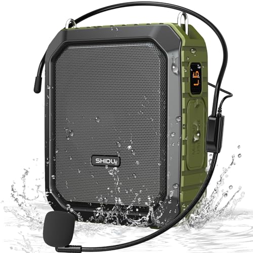 SHIDU Voice Amplifier for Teacher with Portable Microphone Waterproof | 18W Microphone with Speaker with Wired Mic Headset, IPX5 Waterproof Bluetooth Speaker Systems for Guide, Coach (NOT Wireless) - color: Green