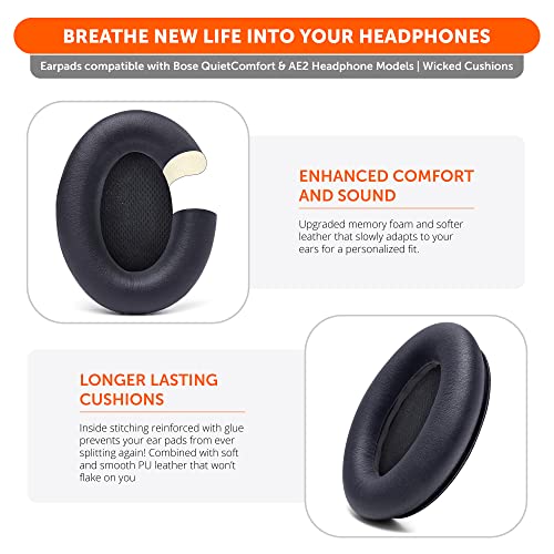 WC PadZ QC15 - Replacement Ear Pads for Bose QuietComfort 15 | Made by Wicked Cushions | Also fits QC25, QC2, AE2, AE2i & AE2W. Supreme Comfort, Extra Durable | PU Leather