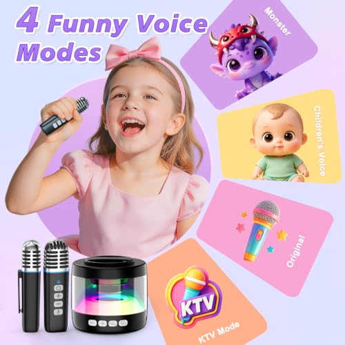 Mini Karaoke Machine for Kids with 2 Wireless Lapel Microphones | Portable Bluetooth Karaoke Speaker, Magnetic Phone Stand, Lyrics Display, Birthday for Girls Boys - color: Black
