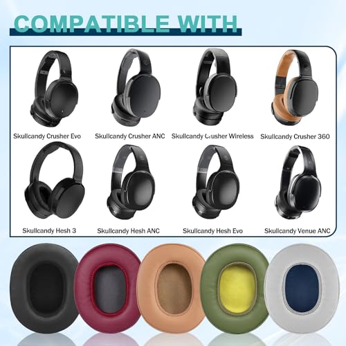 Replacement Ear Pads for Skullcandy Crusher Wireless/Evo/Hesh ANC/EVO/Crusher ANC, Headphones Ear Cushions Covers for Skullcandy Venue Wireless ANC Headset Accessories Ear Cups Repair Parts (Green) - color: Green