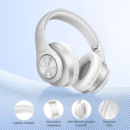 TUINYO Bluetooth Headphones Wireless, Over Ear Stereo Wireless Headset 40H Playtime with deep bass, Soft Memory-Protein Earmuffs, Built-in Mic Wired Mode PC/Cell Phones/TV-White - color: White