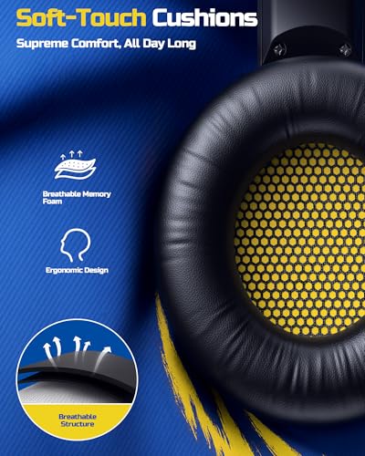BINNUNE Wireless Gaming Headset — 2.4GHz Low-Latency USB Dongle + Bluetooth, 50mm Drivers 7.1 Surround, Noise-Cancelling Mic, 40H Battery — Over Ear Wireless Headphones for PS5, PC, Laptop, Yellow - color: Yellow, style: For PS5