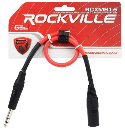 Rockville RCXMB1.5R 1.5ft Male REAN XLR to 1/4in TRS Cable, 100% Copper Conductors, Red PVC Jacket, Noise-Free Audio, Durable Build, for Studio Recording and Live Sound | Patch Cable, Balanced Audio, Nickel Plated, 24 AWG OFC, 90% Spiral Shield, EMI/RFI R