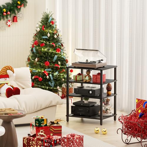 4-Tier AV Media Player Stand, Black Stereo Cabinet, Modern Stereo Cabinet, Wooden TV Stand,Game Console Shelf, Multifunctional Entertainment Center, Suitable for Home, Conference Room - color: Black, size: 4 Tier