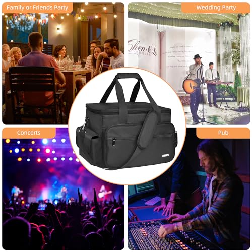 Multi-Pocket DJ Equipment Bag, Black Storage Messenger Bag with Mesh Compartments, Adjustable Strap for Events and Travel