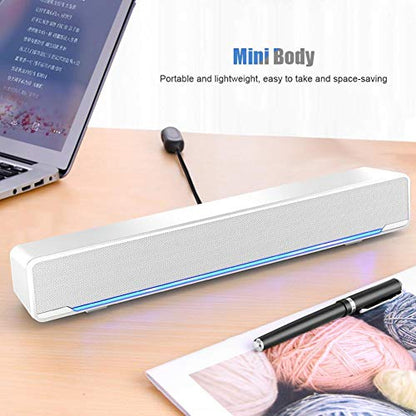 Soundbar,Professional Computer Speakers Multi-Function Stereo Surrounding Deep Bass Sound USB Wired Indoor Music Player Box 3.5mm Input for PC Cellphones (White)