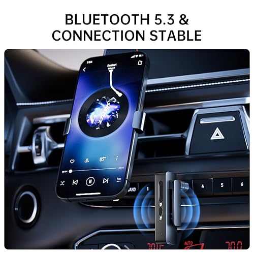 Bluetooth 5.3 Transmitter and Receiver, Plug and Play 3.5mm Audio Adapter, Wireless Car Aux & Headphone Adapter for Phone, Switch, TV, PC