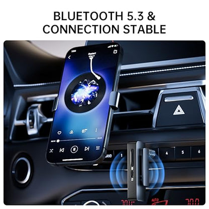 Bluetooth 5.3 Transmitter and Receiver, Plug and Play 3.5mm Audio Adapter, Wireless Car Aux & Headphone Adapter for Phone, Switch, TV, PC