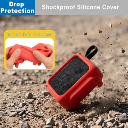 Silicone Case Cover for JBL Go 5 Portable Speaker(Red) | Travel Carrying Protective Pouch with Attach Straps for Bike Golf Cart Scooter - color: Red