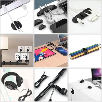 34pcs Cord Management Organizer Kit, Reusable Cable Ties Wire Organizer Set with Self-Adhesive Cable Clips for Desk Computer TV Home Office