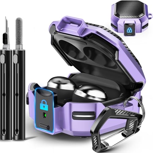 with Lock Carbon Fiber Case for Samsung Galaxy Buds Pro 2 Case/Galaxy Buds FE Cases 2023/Bud 2/Bud Live/G Bud Pro with Keychain and Cleaner Kit- Purple - color: C3-Carbon Fiber Purple+ Pen