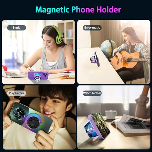 Magnetic Bluetooth Speaker,Induction Phone Stand,RGB Light White | 5W magnetic Bluetooth speaker with phone stand, RGB lights, IPX5 protection, TF card playback and a portable lanyard - color: White-1PCS