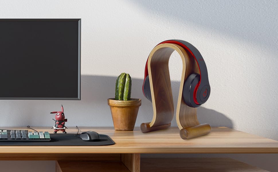 Wood Headphone Stand, Headphone Holder Wood Headset Stand Compatible for Sony, Bose, Shure, Jabra, JBL, AKG Gaming Headphones Display et. (Walnut) - color: Walnut