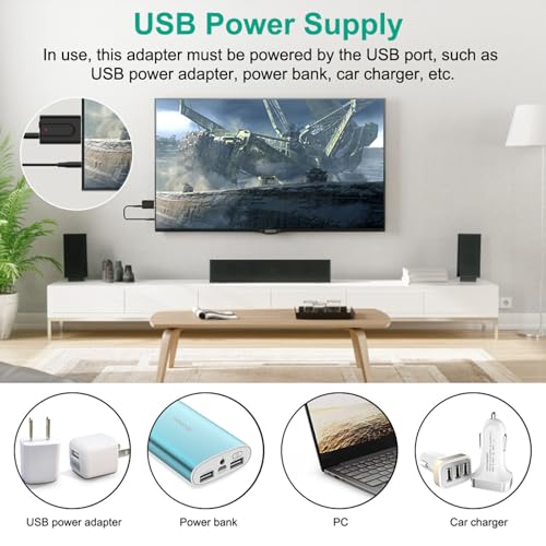 USB Bluetooth 5.0 Transmitter Receiver, 2-in-1 Mini Wireless Audio Adapter, 3.5mm Bluetooth AUX Adapter for TV PC Headphones Speakers Car/Home Stereo System, USB Power Supply