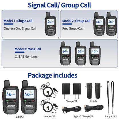 Walkie Talkies Fast Radio Unlimited Range Nationwide 4G Long Distance 5000 Miles Handheld POC Two Way Radio with Headset Push to Talk Over Cellular Radio Long Range Walkie talkies (2 with SIM Card)