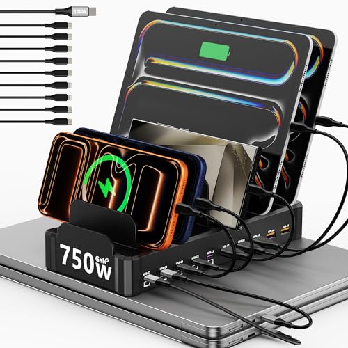 750W Charging Station for Multiple Devices, Zobirez 10-Port Fast Charger | 5 USB-C 120W Each and 5 USB-A 30W Each, Desktop Charging Hub for Laptop Phone Tablet, Black - color: Black
