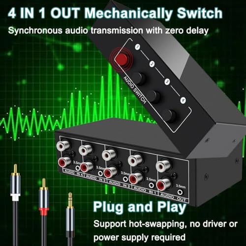 4-Way Stereo Audio Switcher Selector 3.5mm Aux + RCA L/R Audio Switch Box Bidirectional