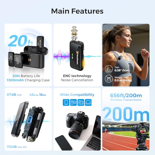 Wireless Lapel Microphone for iPhone/Android/Camera/PC (AWM20T) | Wireless Lavalier Microphone with Noise Cancellation, 656ft Transmission, LCD Display, 20H Battery Life - style: 2TX+1RX+Charging Case