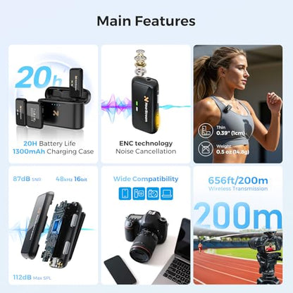 Wireless Lapel Microphone for iPhone/Android/Camera/PC (AWM20T) | Wireless Lavalier Microphone with Noise Cancellation, 656ft Transmission, LCD Display, 20H Battery Life - style: 2TX+1RX+Charging Case