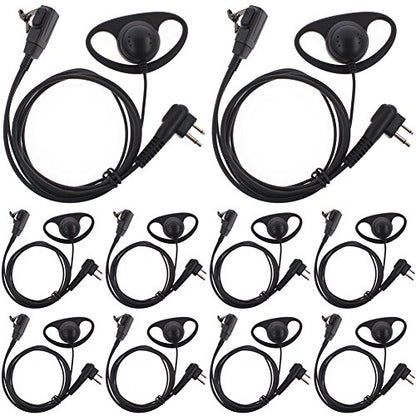 TENQ® D Shape Earpiece Headset PTT for Two Way Radio Walkie Talkie 2 Pin Motorola (10 Packs)