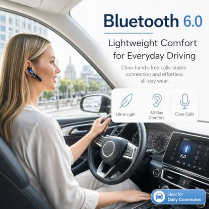 Micool Bluetooth Earpiece for Truckers V6.0 with Noise Cancelling 38 Hours Wireless Headset for Driving, Handsfree Single Ear Headphone for CB Radio & Cell Phone, Dual Device Pairing (Gold)
