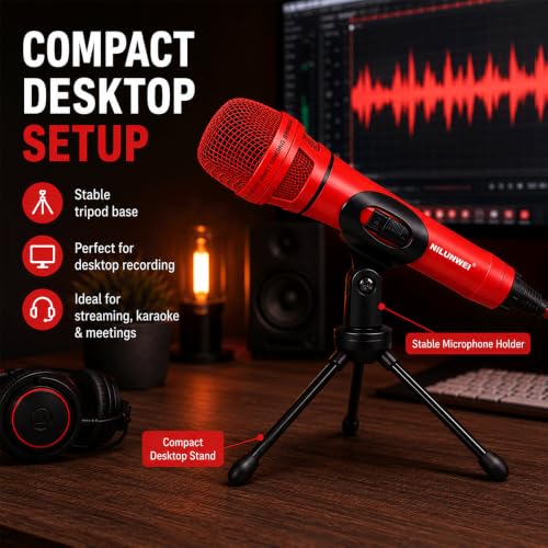 YS-36D Dynamic Microphone - Premium Vocal Microphone, cardioid directional wired microphone, with 14 foot XLR to 1/4 inch audio cable, desktop tripod, extension rod, microphone storage bag (Red) - color: 1 red ribbon solid