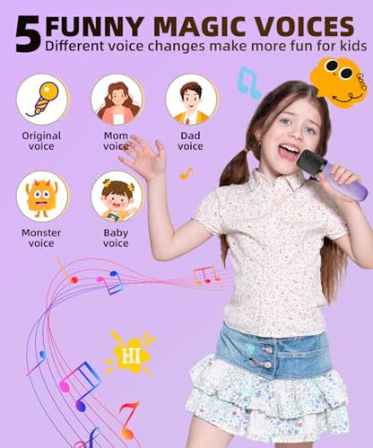 Kids Karaoke Machine Ages 3-12, Mini Wireless Microphones Bluetooth Speaker | LED Party Lights, Voice Changer, Duets, BT 5.3, Rechargeable Portable, Birthday Christmas Toys & Gifts for Boys & Girls - color: Purple - 1 Mic