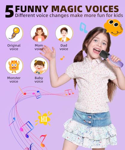 Kids Karaoke Machine Toy Ages 3-12, Mini 2 Wireless Mics Bluetooth Speaker | LED Party Lights, Voice Changer, Duets, BT 5.3, Rechargeable Portable, Christmas Birthday Gifts for Toddler Boys & Girls - color: Purple - 2 Mics