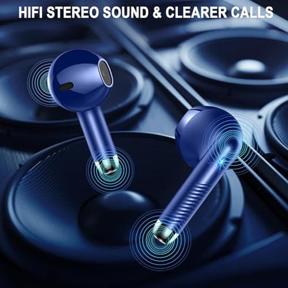 Wireless Earbuds, Bluetooth 5.4 Headphones, LED Power Display, Bass Stereo | Ear Buds, Bluetooth Earbuds, in-Ear Noise Cancelling Mic, 40H Playback Mini Case, IP7 Waterproof Sport Earphones, Android iOS - color: Oriental Blue