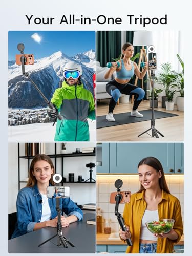 USKEYVISION 49'' Magnetic Selfie Stick Tripod with Light & Remote (SPT-02) | 360° Rotatable Magnetic Tripod with Ring Light for iPhone & Android, Content Creator Essentials for Tiktok Video Recording - size: 49" Magnetic Selfie Stick with Light