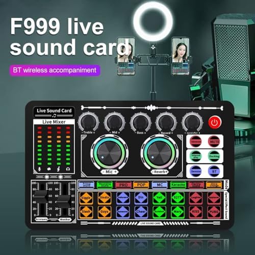 5V 1A F999 Live Sound Card Body with Rich Sound Effects Noise Reduction Portable Audio Mixer for Live Broadcast Podcast