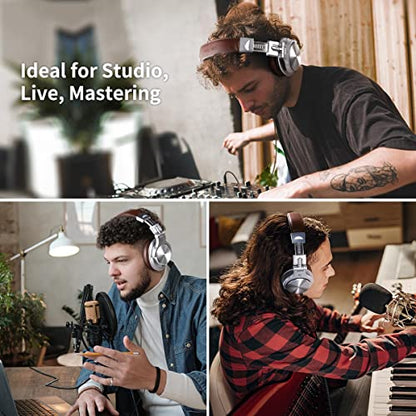 OneOdio A71 Hi-Res Wired Over-Ear Studio Headphones for DJ, Mixing - Silver - color: Silver Brown